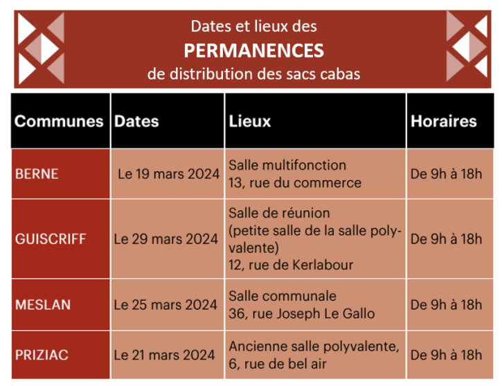 Image montrant le Tableau des permanences de distribution sac cabas disponible en pdf lisible dans la zone téléchargement.